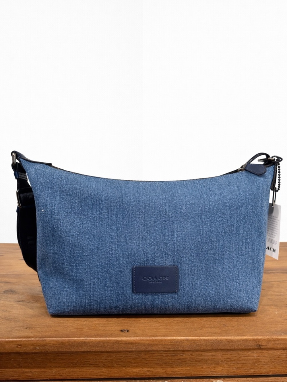 Coach Men's Blue Denim Messenger with Navy Logo Strap